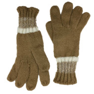 Womens Tan & White Knit Stripe Gloves