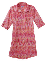 Womens Pink & Orange Mosaic Print Cotton Nightgown Buton Front Sleep Shirt