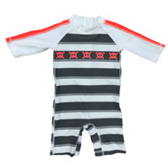 Infant Boys Gray & Orange Stripe Skull Print Long Sleeve Rash Guard Swimsuit