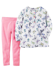 Carters Infant Girls White Butterfly Baby Outfit Blouse & Pink Leggings