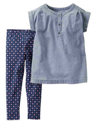 Carters Infant Girls Blue Denim Baby Outfit Shirt & Floral Leggings Set