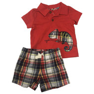 Carters Infant Boys 2-Piece Chameleon Polo Shirt & Plaid Shorts Set