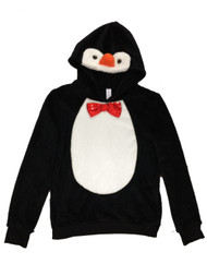 Junior Womens Fuzzy Black Penguin Hoodie Hooded Sweater Sweatshirt