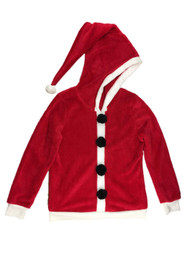 Junior Womens Fuzzy Red Santa Claus Hoodie Hooded Sweater Sweatshirt