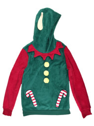 Junior Womens Fuzzy Green Elf Hoodie Hooded Sweater Sweatshirt