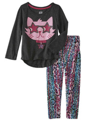 Infant & Toddler Girls Rainbow Kitty Outfit Leopard Leggings & Shirt Set
