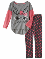 Infant & Toddler Girls Gray Hipster Bunny Rabbit Outfit Polka Dot Leggings