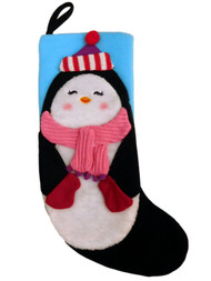 Blue Penguin WIth Scarf & Hat Christmas Stocking Holiday Decor