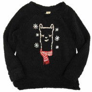 Womens Fuzzy Black Llama & Snowflake Christmas Holiday Sweater Sequin Top
