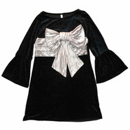 Junior Womens Black & Silver Velvet Bow Holiday Dress Ugly Christmas Outfit