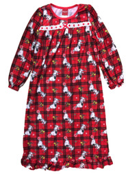 Peanuts Girls Red Flannel Snoopy Dog Nightgown Christmas Holiday Night Gown