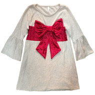 Junior Womens Ivory & Red Velvet Bow Holiday Dress Ugly Christmas Outfit