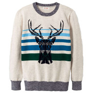 Boys Striped Blue & Green Cotton Buck Deer Sweater Ugly Christmas Reindeer