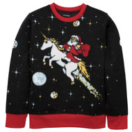 Boys Black Santa Riding A Unicorn Ugly Christmas Sweater Outer Space Top