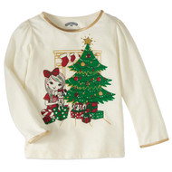 Toddler Girls Christmas Tree Gifts Puppy Dog Stocking Fireplace Tee Shirt