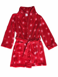 Girls Plush Red Fleece Sunburst Snowflake Bathrobe Bath Robe House Coat
