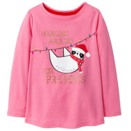 Infant & Toddler Girls Sloth With Santa Hat Christmas Lights Holiday Tee Shirt