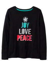 Girls Black Joy Love Peace Holiday Shirt Long Sleeve Christmas T-Shirt