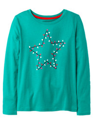 Girls Green Christmas Lights Star Holiday Shirt Long Sleeve T-Shirt