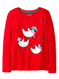 Girls Red Sloths On Christmas Lights Holiday Shirt Long Sleeve T-Shirt