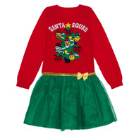 Girls Red & Green Santa Squad Christmas Holiday Sweater Dress Emoji Elf