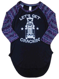 Junior Womens Black Glitter Lets Get Crackin' Shirt Christmas Nutcracker Tee