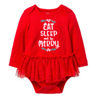 Infant Girls Red Eat Sleep & Be Merry Tutu Bodysuit Chrismtas Holiday Outfit