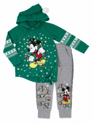 Disney Infant & Toddler Girls Green Holiday Mickey Mouse Hoodie & Sweats Set