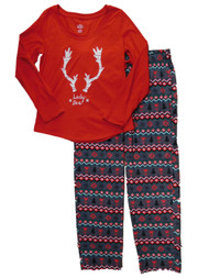 Womens Lady Doe Nordic Pajamas Cross Stitched Christmas Tree Holiday Sleep Set
