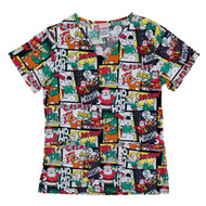 Rudolph The Red Nosed Reindeer Womens Comic Strip Christmas Holiday Scrub Top