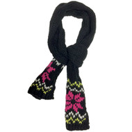 Womens Black & Pink Acrylic Cable Knit Neck Winter Scarf