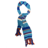 Womens Blue & Orange Fringe Acrylic Cable Knit Neck Scarf