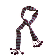 Womens Stripe Knit Maroon Pom Pom Acrylic Winter Neck Scarf