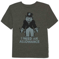 Boys Gray Family Game Night Mr Monopoly T-Shirt I Need An Allowance Shirt