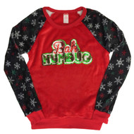 Junior Womens Plush Red Bah Humbug Sequin Christmas Holiday Sweater Top