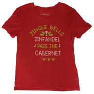 Junior Womens Red Jingle Bells Holiday Christmas Shirt Zinfandel Wine Tee