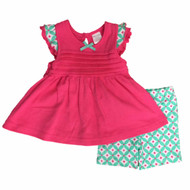 Infant Girls Pink & Mint Green Shirt & Floral Shorts Set Ruffle Outfit