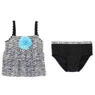 Infant & Toddler Girls Black & Blue Zebra Print 2 Pc Tankini Swimming Suit