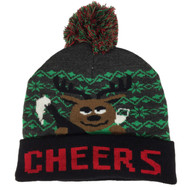 Mens Light Up Cheers Reindeer Christmas Holiday Stocking Cap Alcohol Beanie Hat