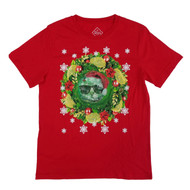 Mens Hologram Cat Snowflakes Christmas Wreath Holiday T-Shirt