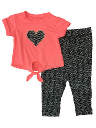 Infant Girls Orange Heart Baby Outfit Shirt & Geometric Rayon Pants Set