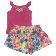 Carters Infant Girls Pink Floral Geometric Baby Outfit Shorts & Tank Top Shirt