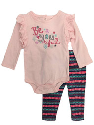 Infant Girls Pink Be You Tiful Baby Outfit Snowflake Bodysuit & Leggings Set