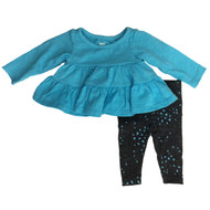 Infant Girls Blue Ruffle Baby Outfit Shirt & Leopard Print Heart Leggings