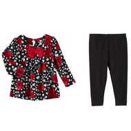Infant Girls Red & Black Rose Print Floral Baby Outfit Shirt & Leggings Set