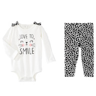 Infant Girls Leopard Print Love To Smile Baby Outfit Cat Bodysuit & Leggings Set
