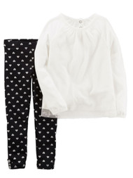 Carters Infant Girls Black & White Heart Baby Outfit Flowy Shirt & Leggings