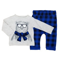 Infant Boys 2-Piece Polar Bear Long Sleeve T-Shirt & Plaid Pants Set