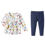 Infant Girls Tan Feathers Baby Outfit Shirt & Denim Jeggings Leggings Set