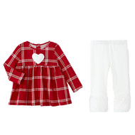Infant Girls Red Plaid Heart Baby Shirt & Leggings Set